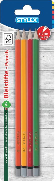 Stylex Crayons 4 pièces sans gomme FSC 26015 (2B, B, H, HB, 4x)
