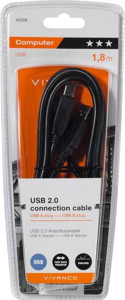 Produktbild Vivanco CC U4 18 USB Kabel 1,8 m USB 2.0 USB A USB B Schwarz (1.80 m, USB 2.0)