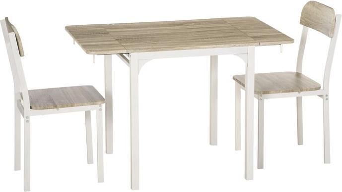 Swisshandel24 2-teilige Sitzgruppe, Klappbarer Esstisch mit 2 Stühlen, Klapptisch, 110cmx70cmx75cm, Weiss + Natur (MDF)