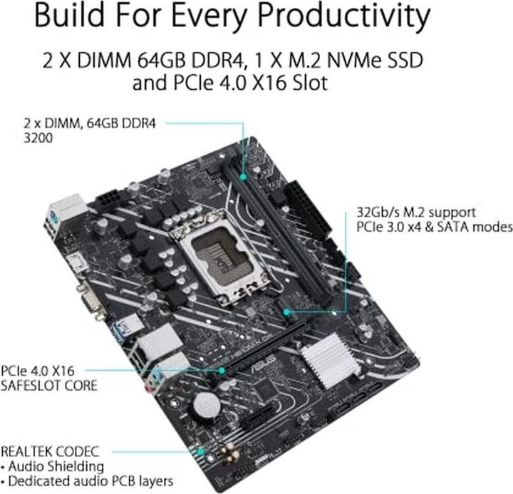 Productafbeelding ASUS PRIME H610M-K D4 (LGA 1700, Intel H610, mATX)