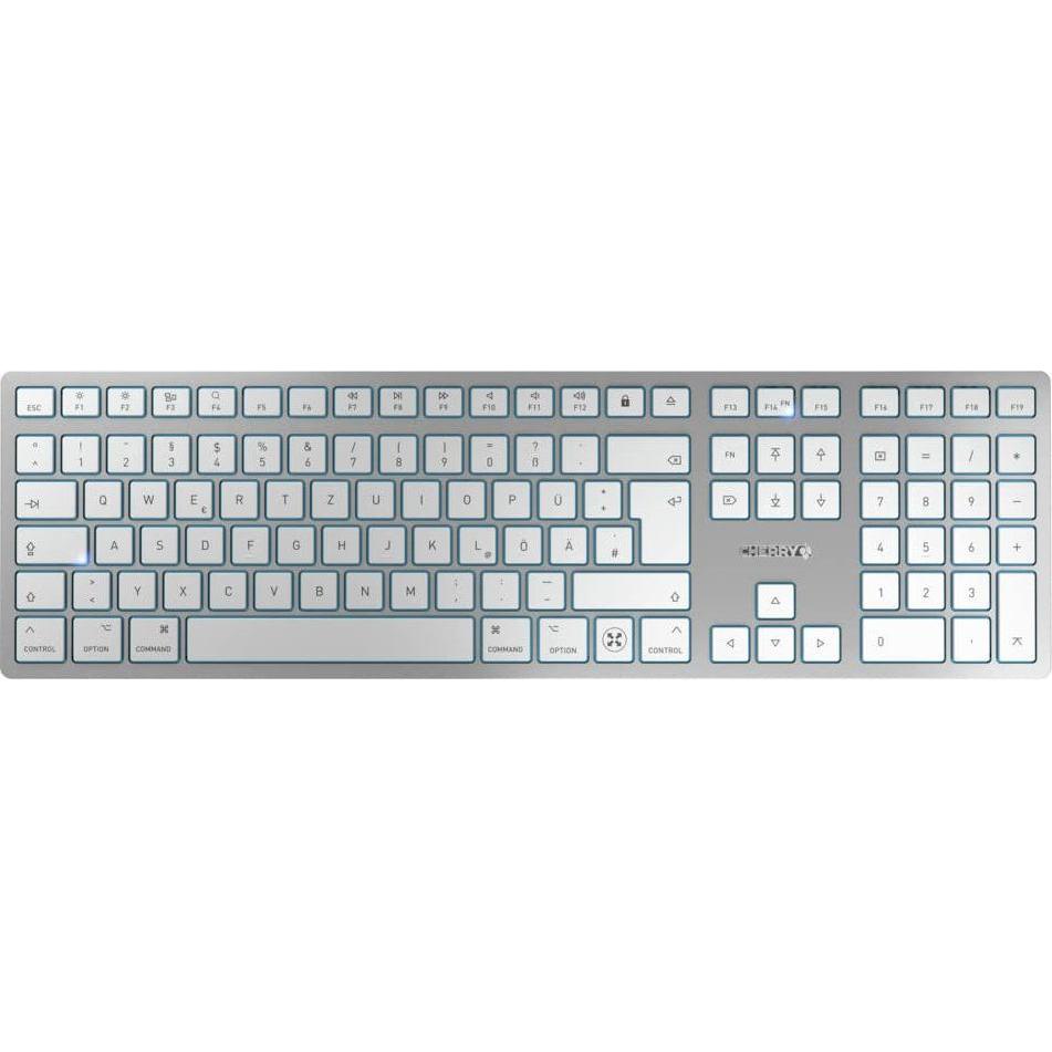 CHERRY KW 9100 Slim for Mac + McAfee 1Y 3 User (DE, Kabellos), Tastatur, Silber