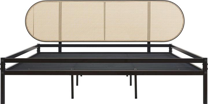 Actual product image En.Casa Metallbett Linköping mit ovalem Kopfteil und Matratze 180x200 cm Schwarz/Rattanoptik (200 x 200 cm)