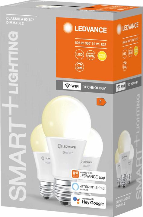 Produktbild Ledvance Smart+ Wifi Classic (E27, 9 W, 806 lm, 3 x, F)