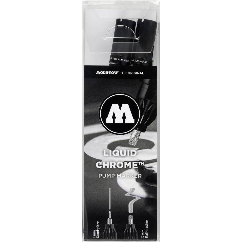 Thumbnail - Molotow, Marker, Liquid Chrome Marker Calligraphy Set (Rundspitze 1,0mm und Kalligrafiespitze 3,0mm, Spezialt (Schwarz, ...