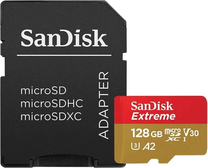 Image du produit SANDISK microSDXC ActionSC 128GB Extra 160MB A2 A2 (128 Go, microSDXC, U3, UHS-I)
