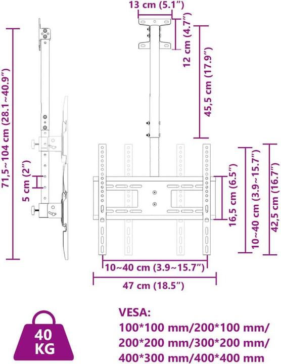 Actual product image vidaXL TV-Deckenhalterung (Ceiling, 40 kg, 32" - 65")