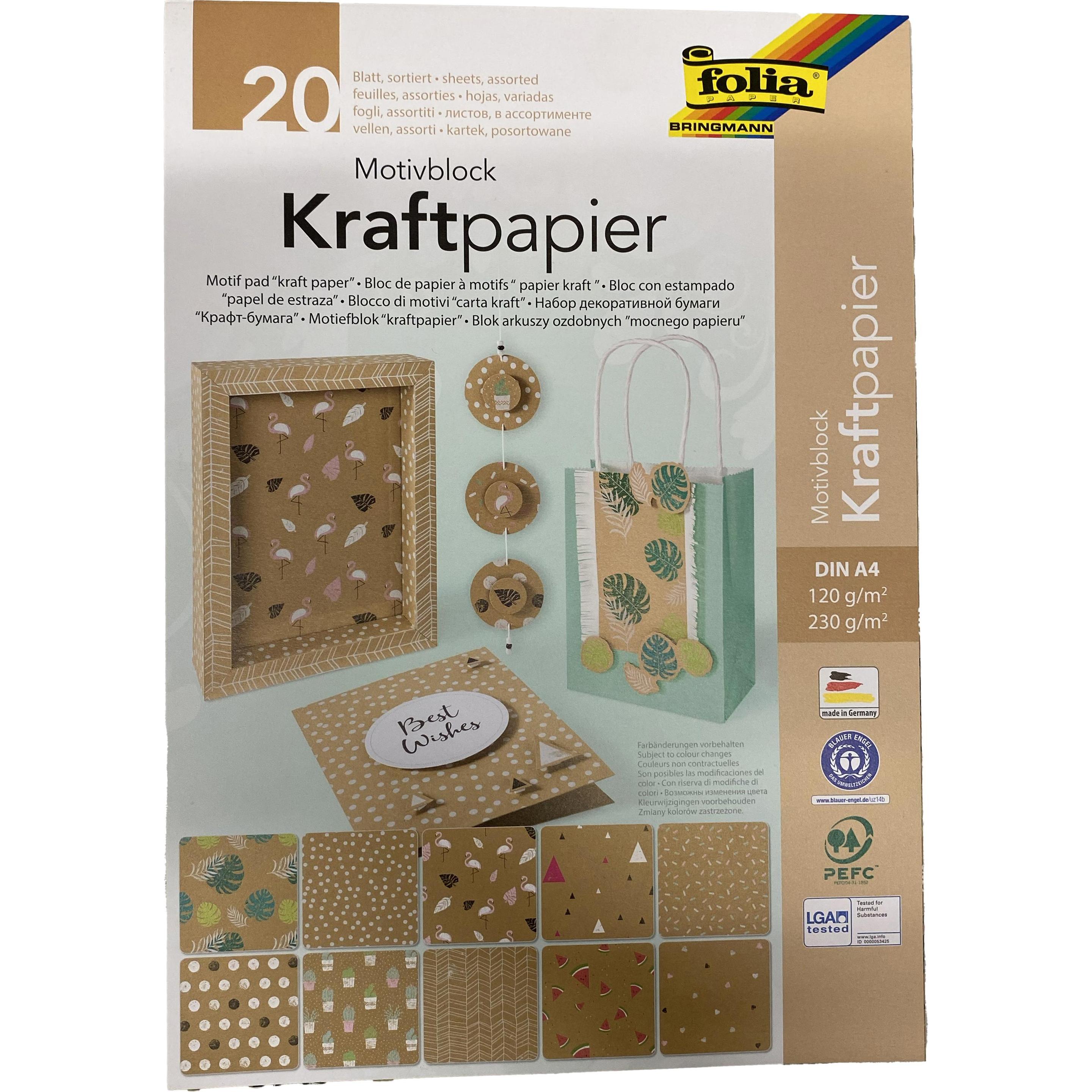 Folia, Bastelpapier, Motivblock Kraftpapier (230 g/m², 1 x)