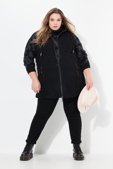 Immagine prodotto Ulla Popken Gilet lungo e smanicato in teddy con cappuccio e cerniera a doppio cursore (42, 44)