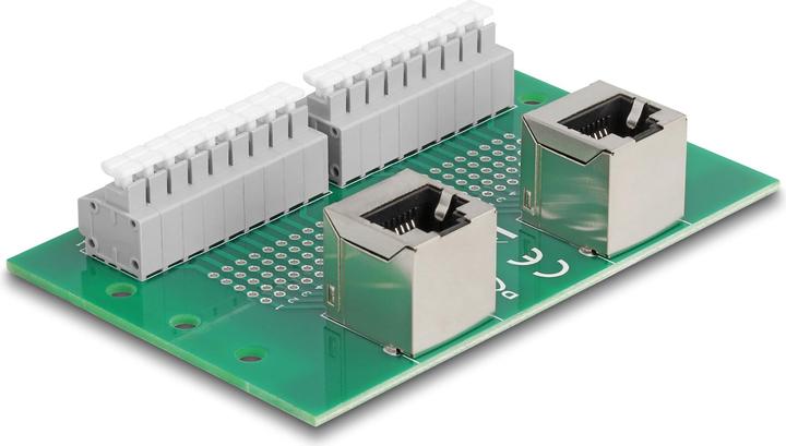 Produktbild Delock RJ45 2 x Buchse zu 2 x Terminalblock mit Drucktaster für Hutschiene gewin