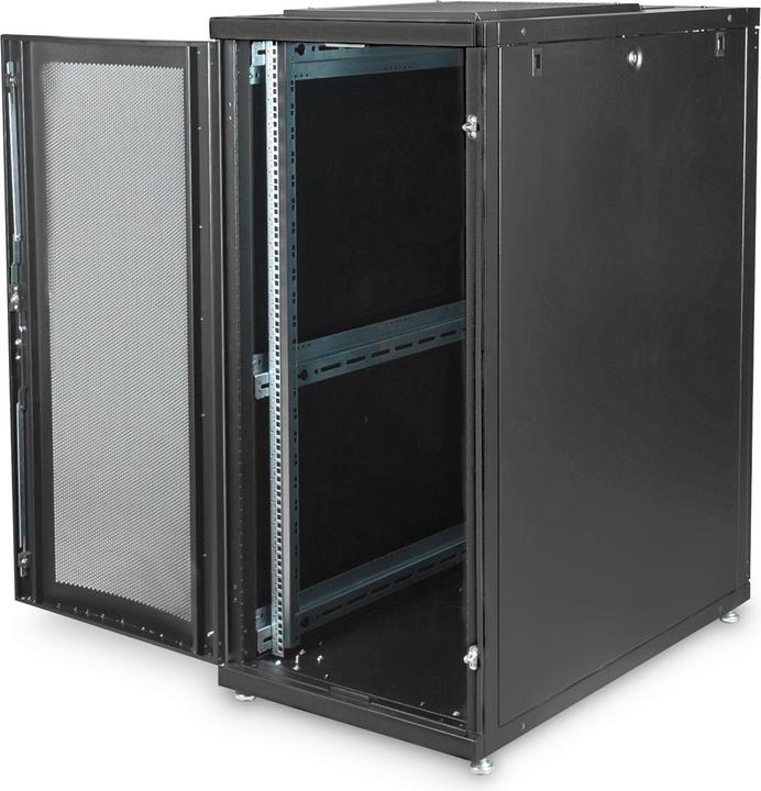 Immagine prodotto Digitus Armadio per server 48.3cm 19inch 26U nero H1280mmxW600mmxD1000mmm porta perforata incl. 28xmount... (26 HE, Rack da 19 pollici)