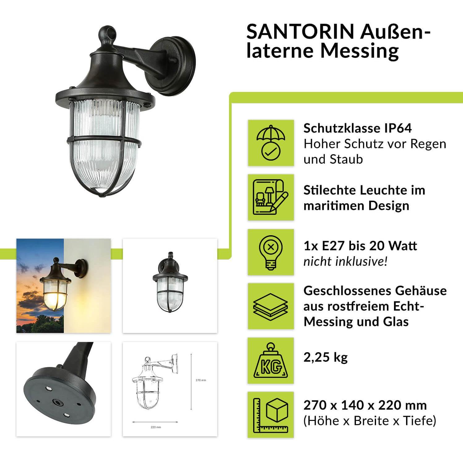 Thumbnail - Licht-Erlebnisse, Gartenbeleuchtung, Wandlampe Santorin Messing (E27, IP64)