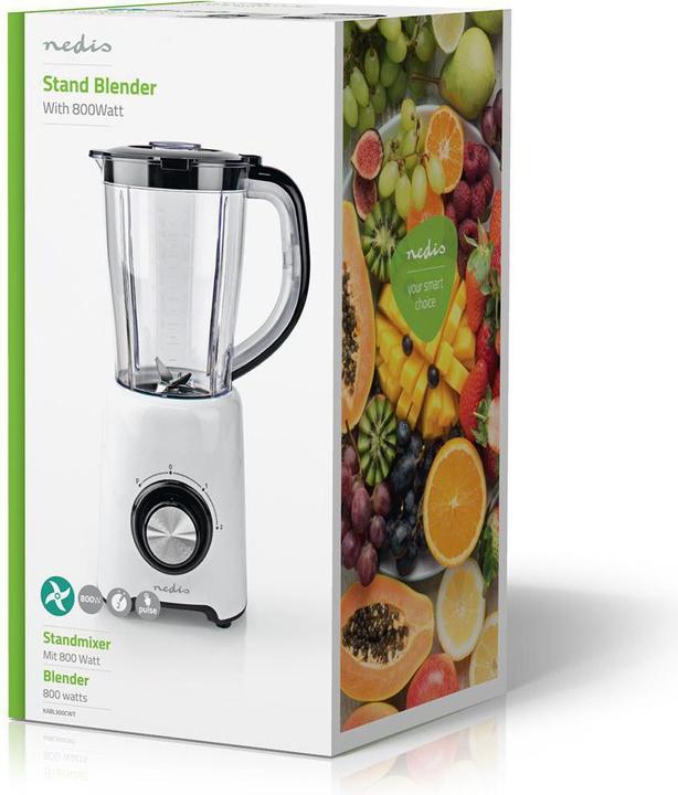 Produktbild Nedis Standmixer / 800 W / 1.5 l / Plastik / 2 Geschindigkeitsstufen / Schwarz / Weiss (800 W)