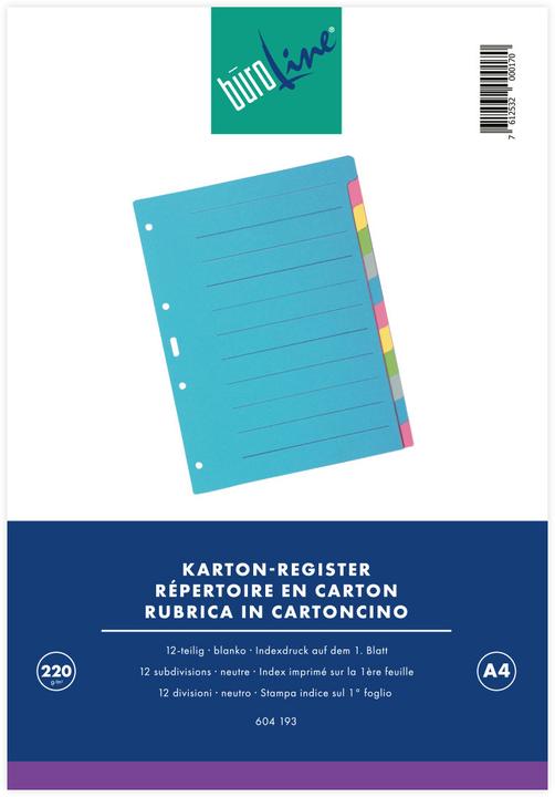 Actual product image BüroLine Blank register A4 - cardboard multicoloured