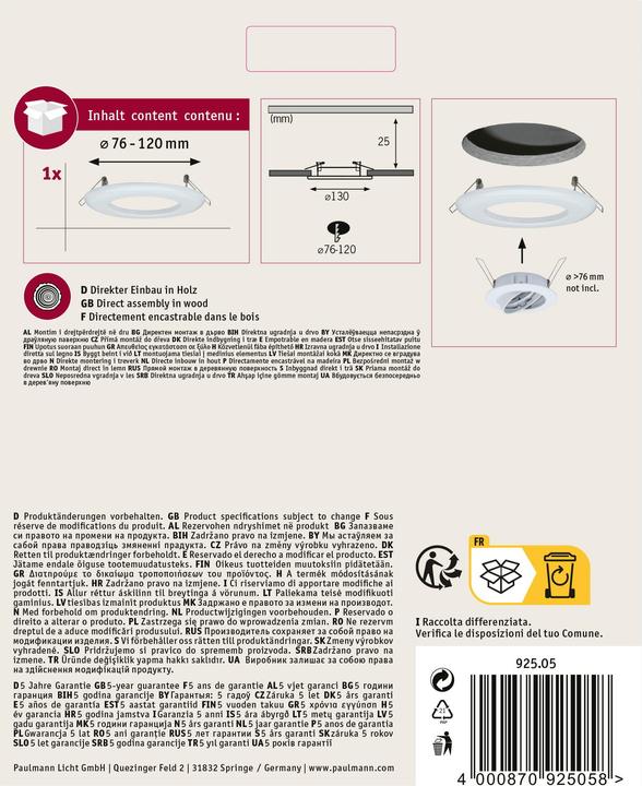 Actual product image Paulmann Recessed luminaire adapter