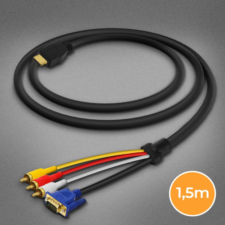 Produktbild LinQ HDMI auf 3x Cinch-Stecker / VGA Videokabel by – Schwarz (1.50 m, VGA)