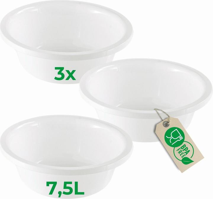 Actual product image Novaliv 3x Spülschüssel Rund 7,5L, D36 cm, Weiss, BPA-frei Spülmaschinenfest Ideal für Küche und Camp
