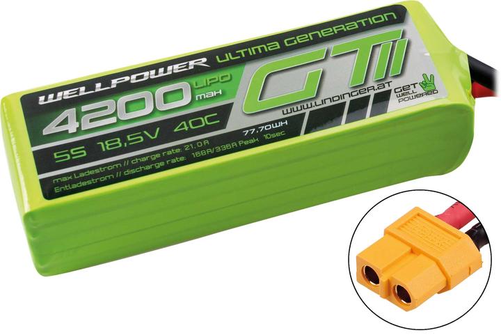 Actual product image Wellpower LIPO AKKU ULTIMA GT II 4200 MAH / 18,5 Volt 5S 40/80C CH5/8 XT-60 (18.50 V, 4200 mAh)