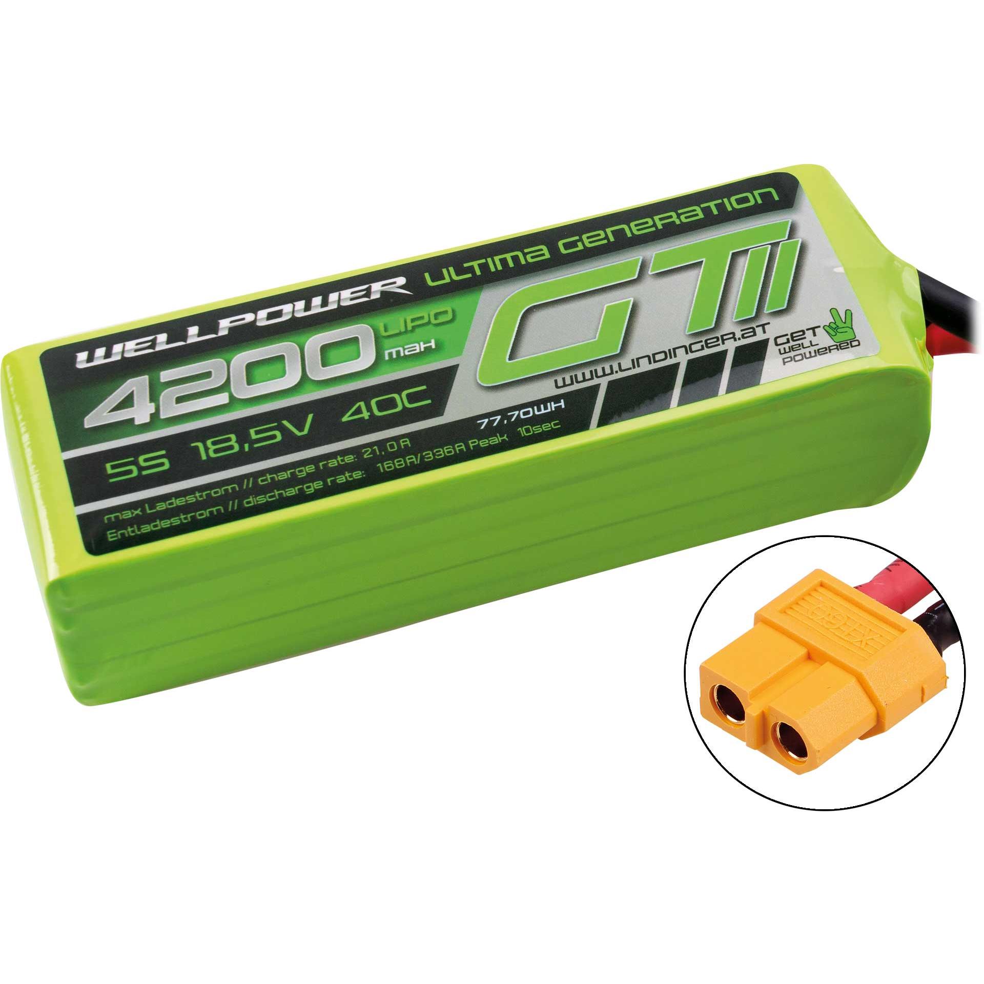 Thumbnail - Wellpower LIPO AKKU ULTIMA GT II 4200 MAH / 18,5 Volt 5S 40/80C CH5/8 XT-60 (18.50 V, 4200 mAh)