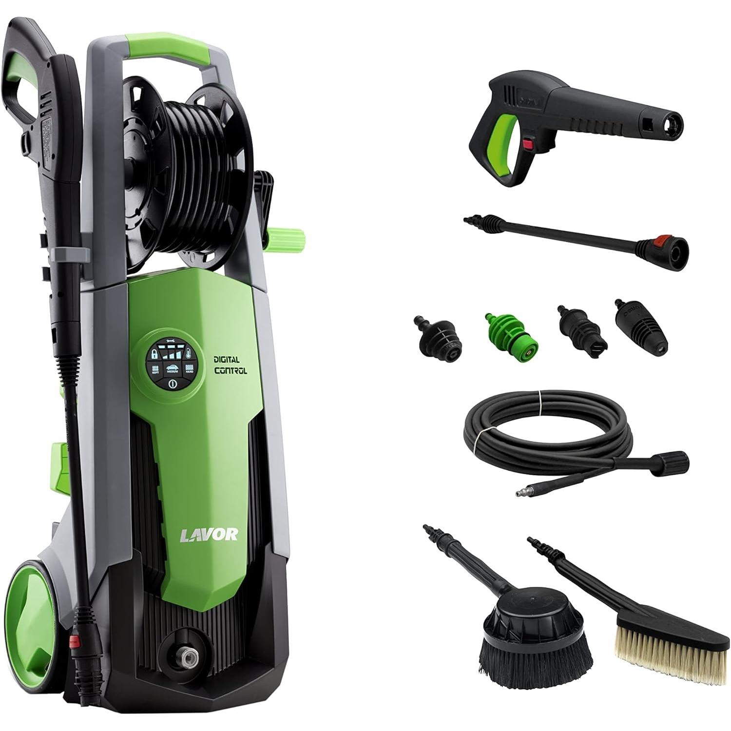 Lavor, Pulitore ad alta pressione, Idropulitrice ad acqua fredda Predator Digit 2L con 2 spazzole e motore a induzione 2500W 180 bar (Corrente elettri