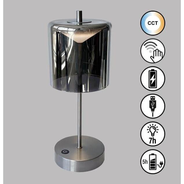 Thumbnail - FHL easy, Tischlampe, FHL Riva LED Tischlampe Akku, USB 1,8W Tunable white steuerbar dimmbar Rauchglas 850347