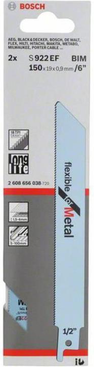 Immagine prodotto Bosch Professional Zubehör Lama per sega S 922 EF, Flessibile per metallo, confezione da 2