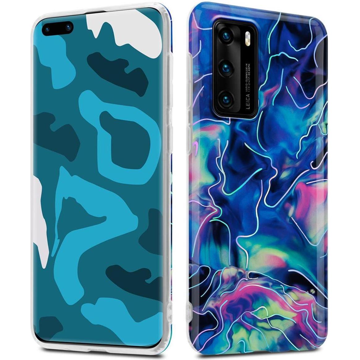 Cadorabo IMD TPU Bunter Marmor Cover (Huawei P40), Smartphone Hülle, Blau