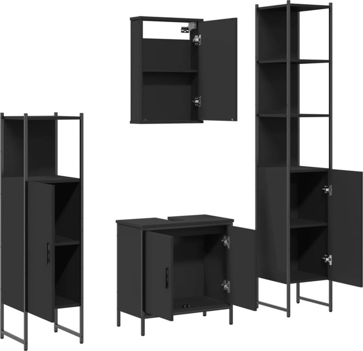 Immagine prodotto VidaXL Set di mobili da bagno Armadio con specchio Mobile per vanità Armadio da bagno 4 pezzi nero