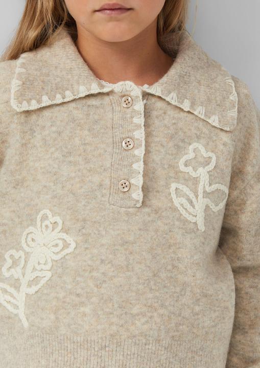 Produktbild s.Oliver Strickpullover Pullover mit Polokragen und floralen Stickerei-Details (92, 98)