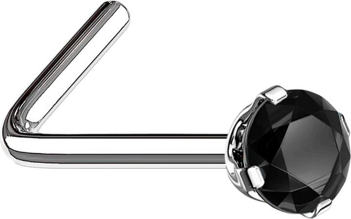 Actual product image Star Piercing Nose stud angled silver round crystal set in black (without brass, Surgical steel 316L)