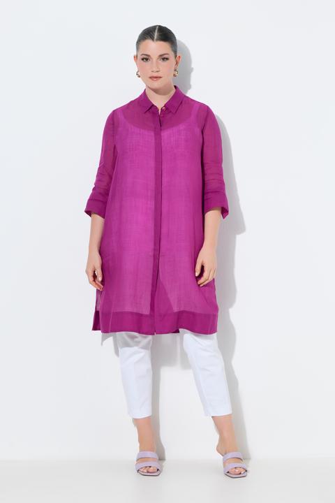 Immagine prodotto Ulla Popken Camicetta lunga in ramiè con colletto da camicia e maniche a 3/4 (50, 52)