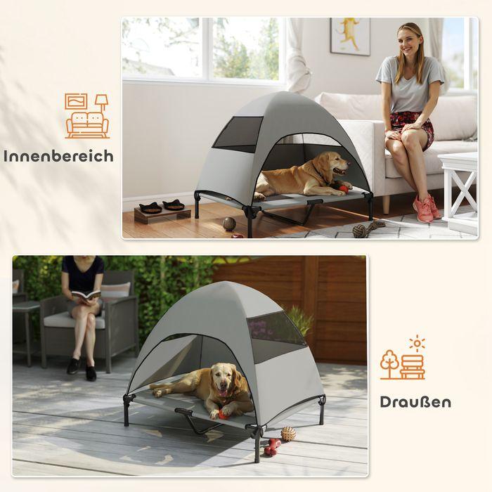 Produktbild Swisshandel24 Hundeliege Outdoor mit Dach, Erhöhtes Hundebett für Grosse Hunde, 91 x 76 x 90 cm, Hellgrau (Hund)