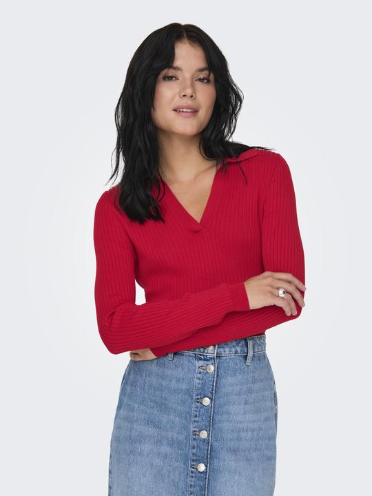 Produktbild Only Normal geschnitten Polokragen Gerippte Ärmelbündchen Gestricktes Poloshirt Strickpullover (M)