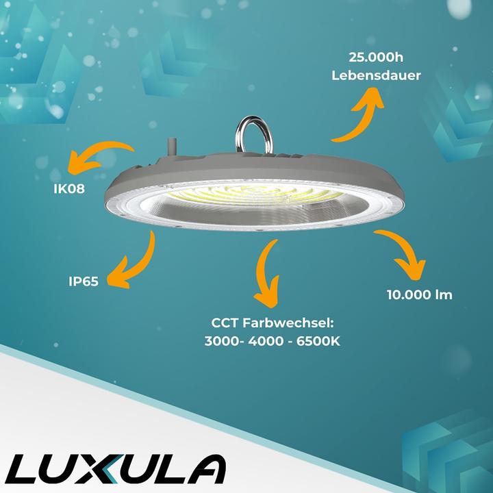 Produktbild Luxula LED-Hallenleuchte LX500135, HighBay, UFO, 100W, 10000lm, CCT, IP65 (10000 lm)