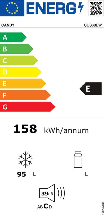 Etichetta energetica Candy CUS68EW Congelatore verticale statico 3 cassetti (Da incasso, 95 l)