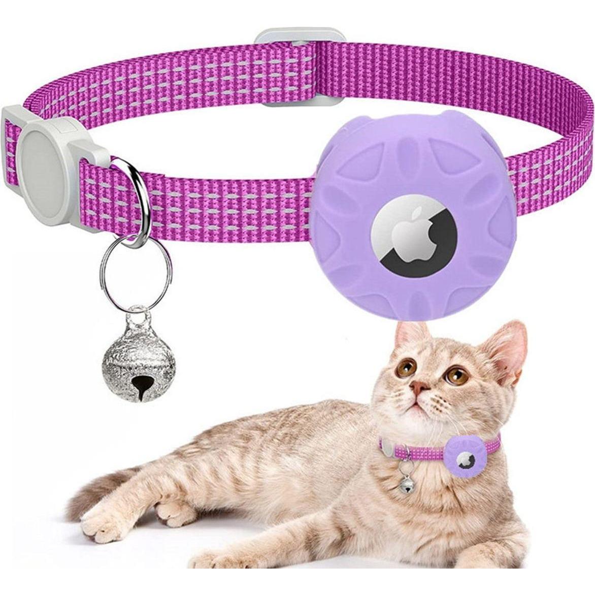 König Design Katzenhalsband für Apple Airtag Hunde Reflektierend Hundehalsband Hülle Silikon, Tracker Zubehör, Violett