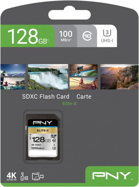 Actual product image PNY SDXC card Elite-X UHS-I U3 128 GB (128 GB, SDXC, U3, UHS-I)