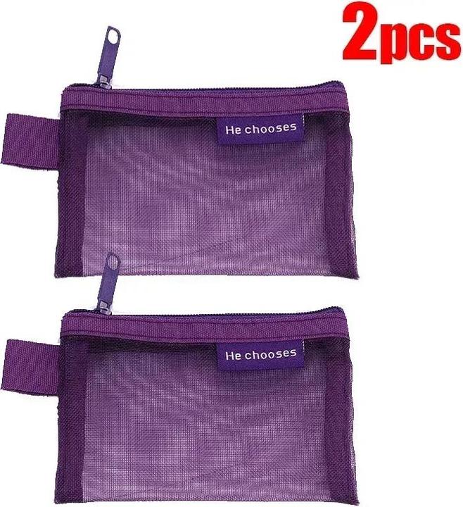 Actual product image Only-Bags.Store 2 Pcs Mini Mesh Storage Bags Multi-colour Portable Pencil Case Holder Coin Cosmetic Jewellery Travel