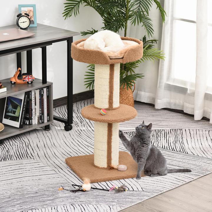 Immagine prodotto PawHut Albero per gatti con piattaforma (91 cm, Marrone chiaro)