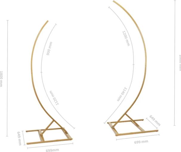 Voedingswaarden en ingrediënten Partydeco Standaard met 2 halve bogen, 200cm en 180cm - set, goud