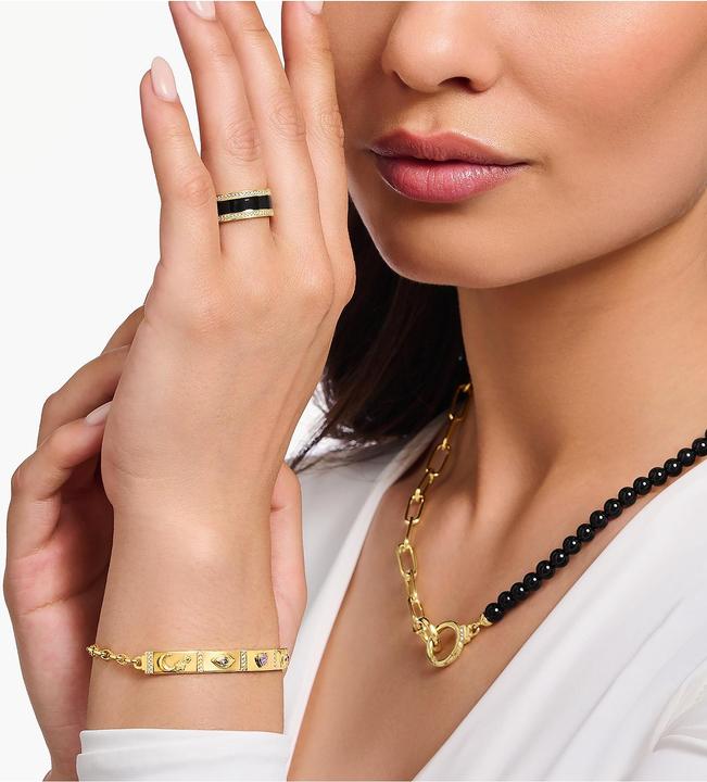 Immagine prodotto Thomas Sabo Anello a fascia con smalto nero a freddo e pietre bianche placcato oro (54, 925 Argento)
