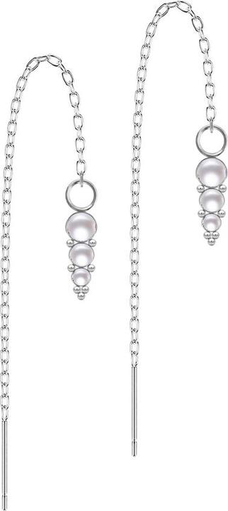 Actual product image Star Piercing Ohrstecker silber freifallende Kette drei Perlen weiss mit Kugeln (without brass, Surgical steel 316L)