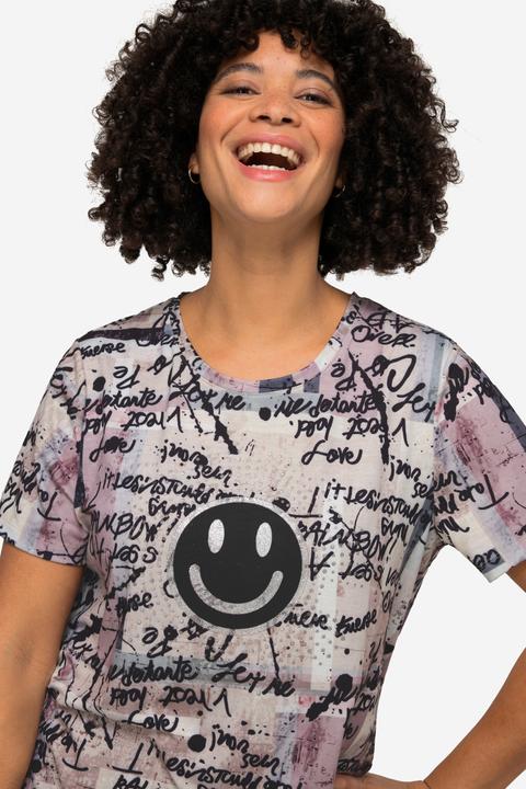 Actual product image Angel of Style Oversized Half-Sleeve Crew Neck Scribble Pattern Smiley T-Shirt (46)