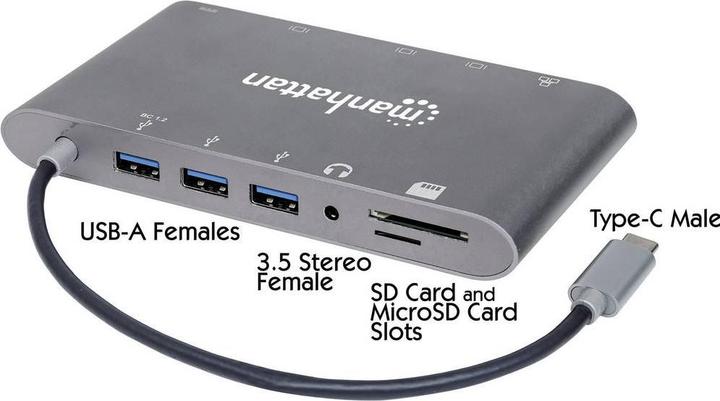 Produktbild Manhattan SuperSpeed USB-C to 7-in-1 Docking Station (Docking Port, 7 Ports)