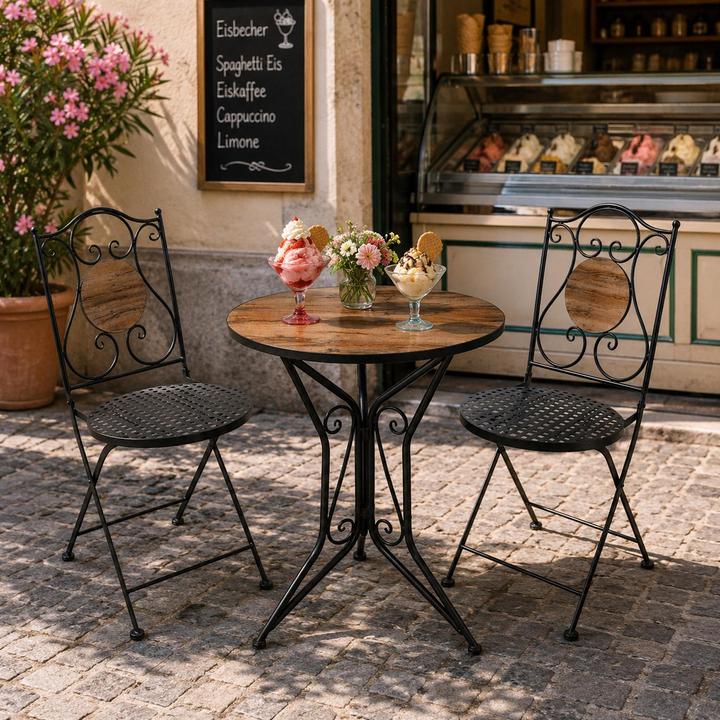 Produktbild HTI-Living Gartenstuhl 2er-Set Metall Schwarz Holzoptik