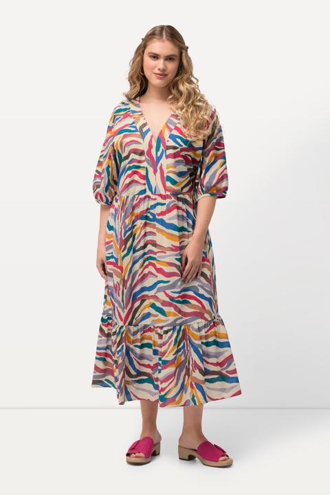 Actual product image Ulla Popken Rainbow Zebra Print Balloon Sleeve Dress (50, 52)
