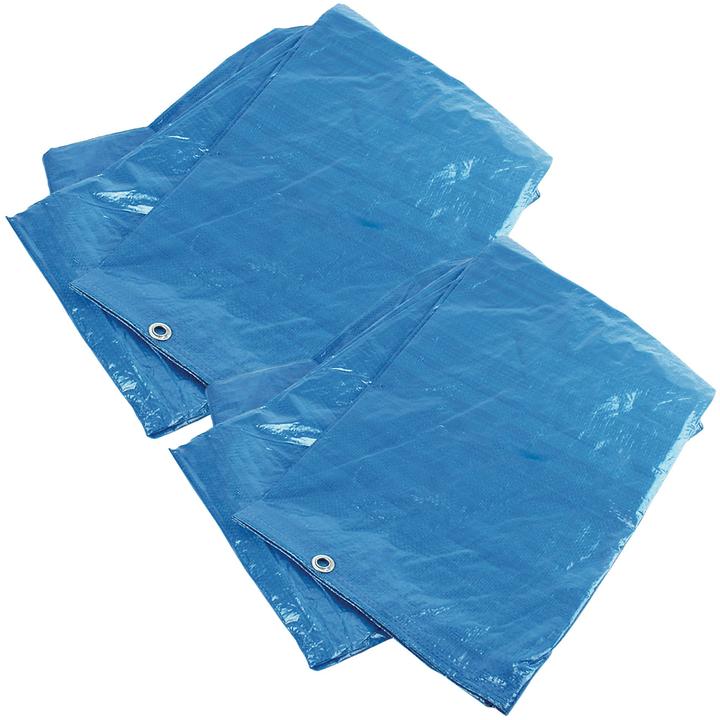 Mannesmann Set of 2 tarpaulins with sturdy metal eyelets, blue, 2.6 x 3.3 m