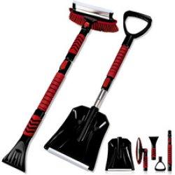 IWH, Eiskratzer + Scheibenenteiser, Eiskratzer / Schneebesen ausziehbar, mit Schneeschaufel Schwarz, Rot