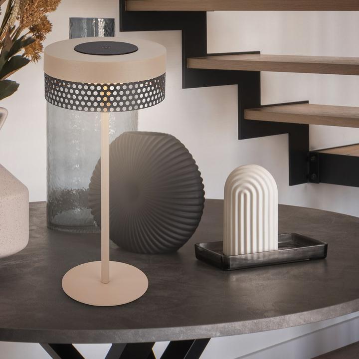 Image du produit Briloner Brilo unplugged BOOHA Akku Tischleuchte mit Lochblech - Beige, Anthrazit (300 lm)