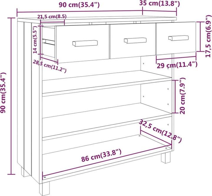 Image du produit vidaXL Konsolentisch (90 x 35 x 90 cm)