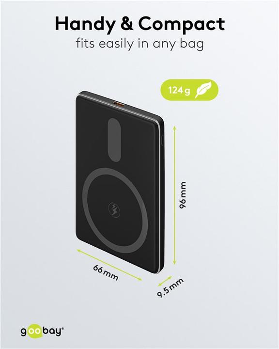Actual product image Goobay Magnetic wireless powerbank 5,000 mAh (5000 mAh, 15 W, 19.25 Wh)